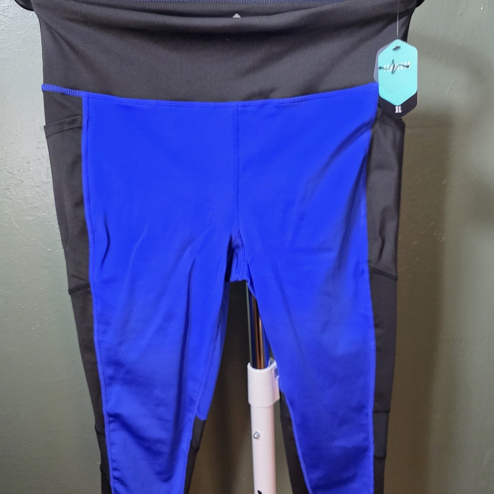 LuLaRoe Rise Fearless Royal Blue and Black Panel Crop Leggings